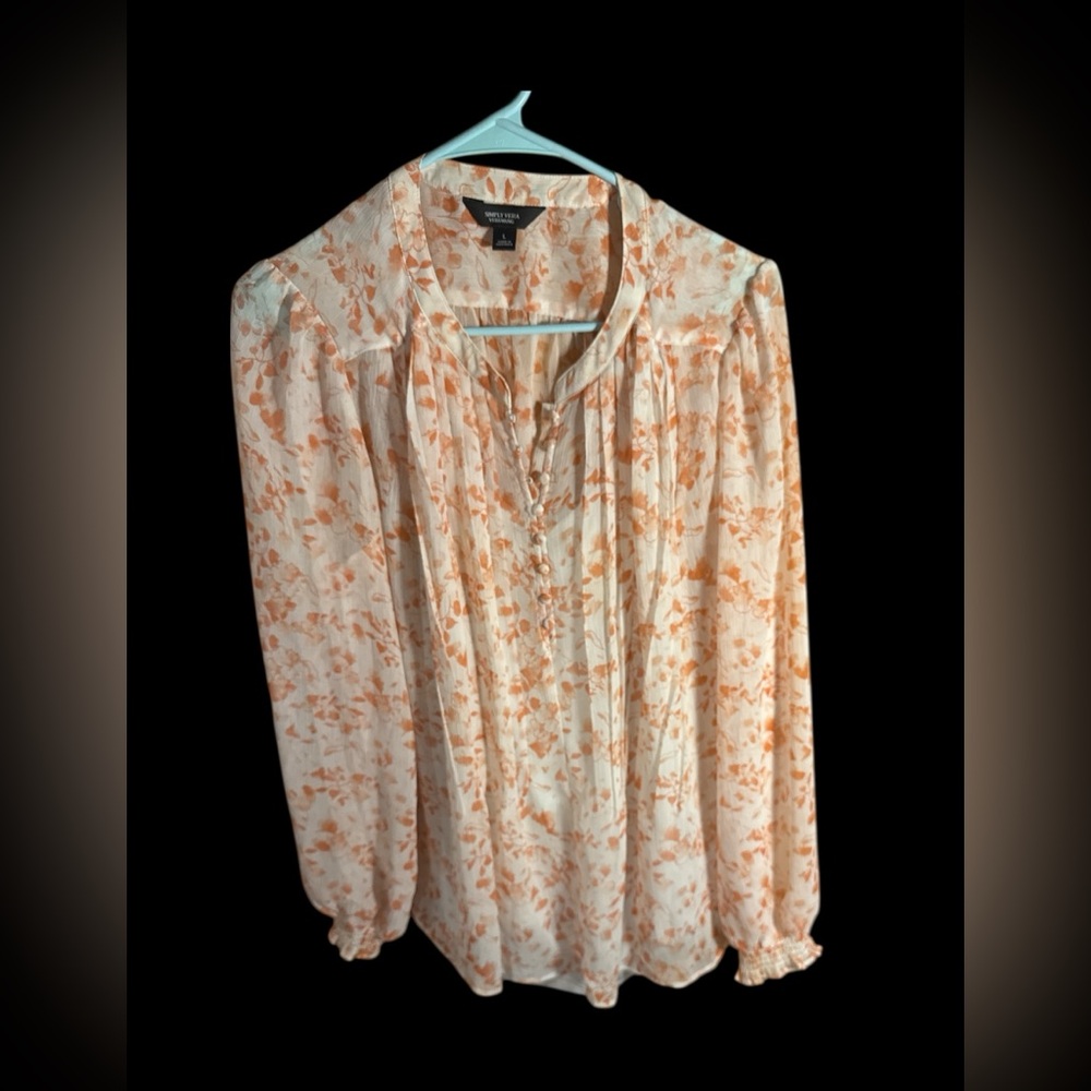 Simply Vera Vera Wang Orange and Cream Floral Blouse